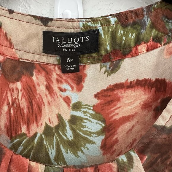 Talbots Womens Tank Top Petite Size 6 Silk Rusty Red Multi Floral Career Office - Picture 4 of 9
